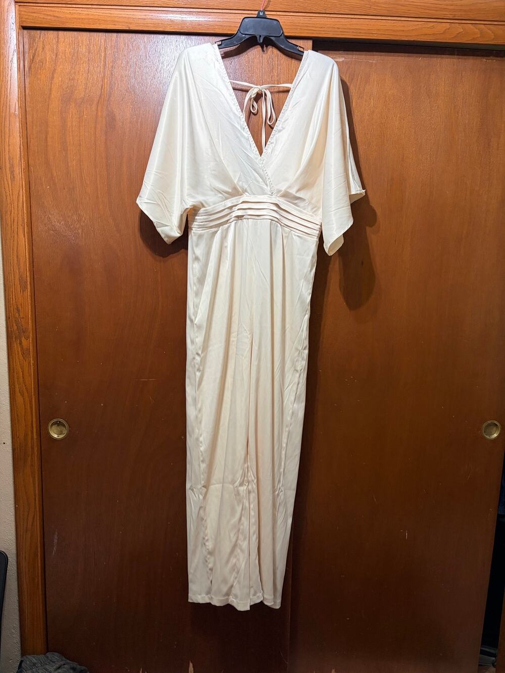 NWT Rebdolls Desiree Satin Kimono Sleeve Jumpsuit Ivory 1X 14/16 Wide Leg